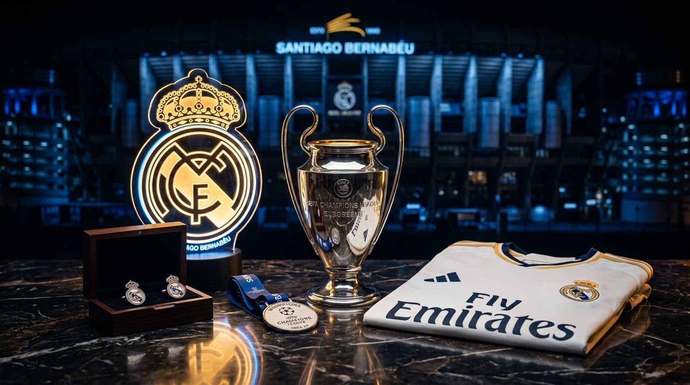 Miniature trophies, medals and the Bernabéu light